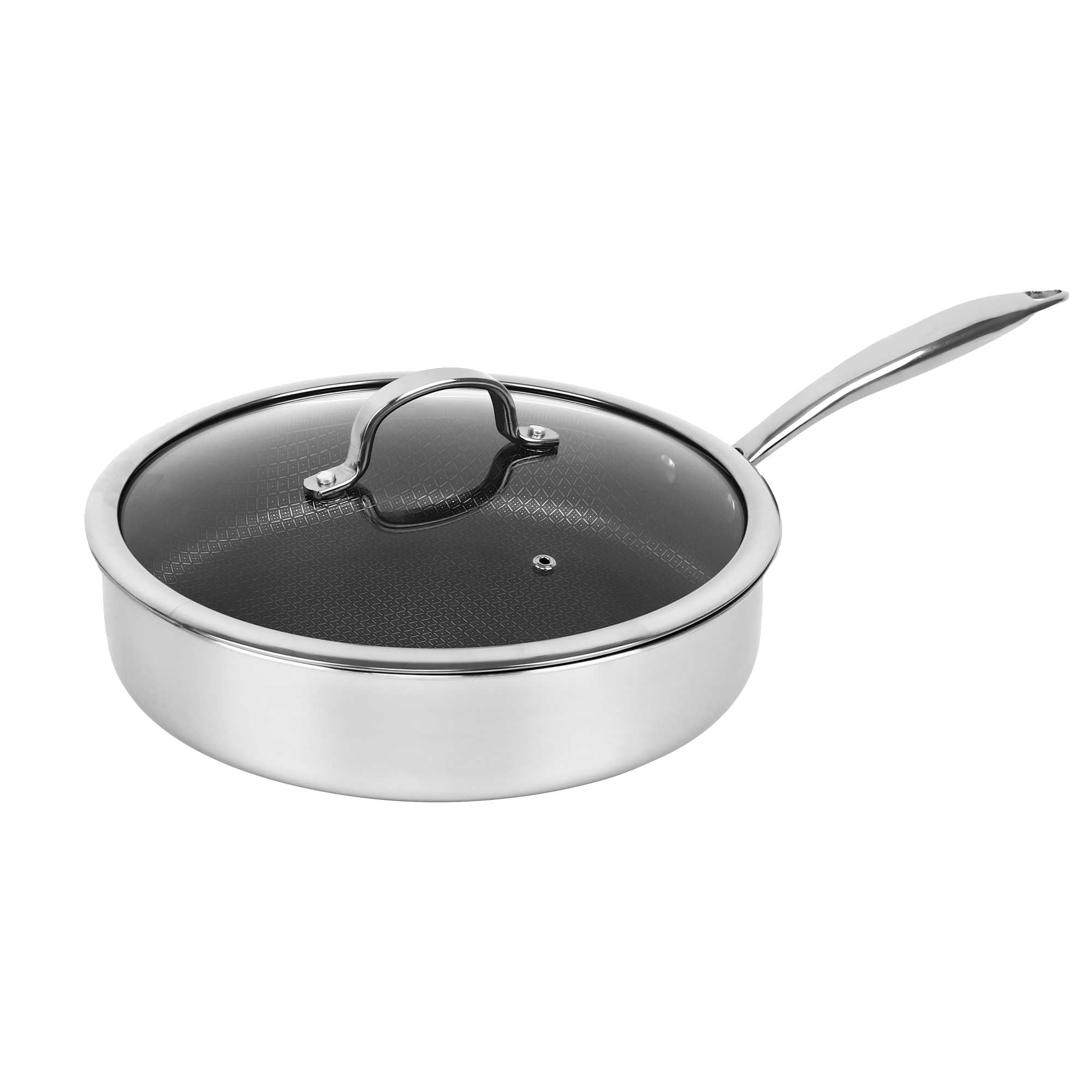 Brentwood B-DSH28L 3-ply stainless steel non-stick deep saute pan with glass lid