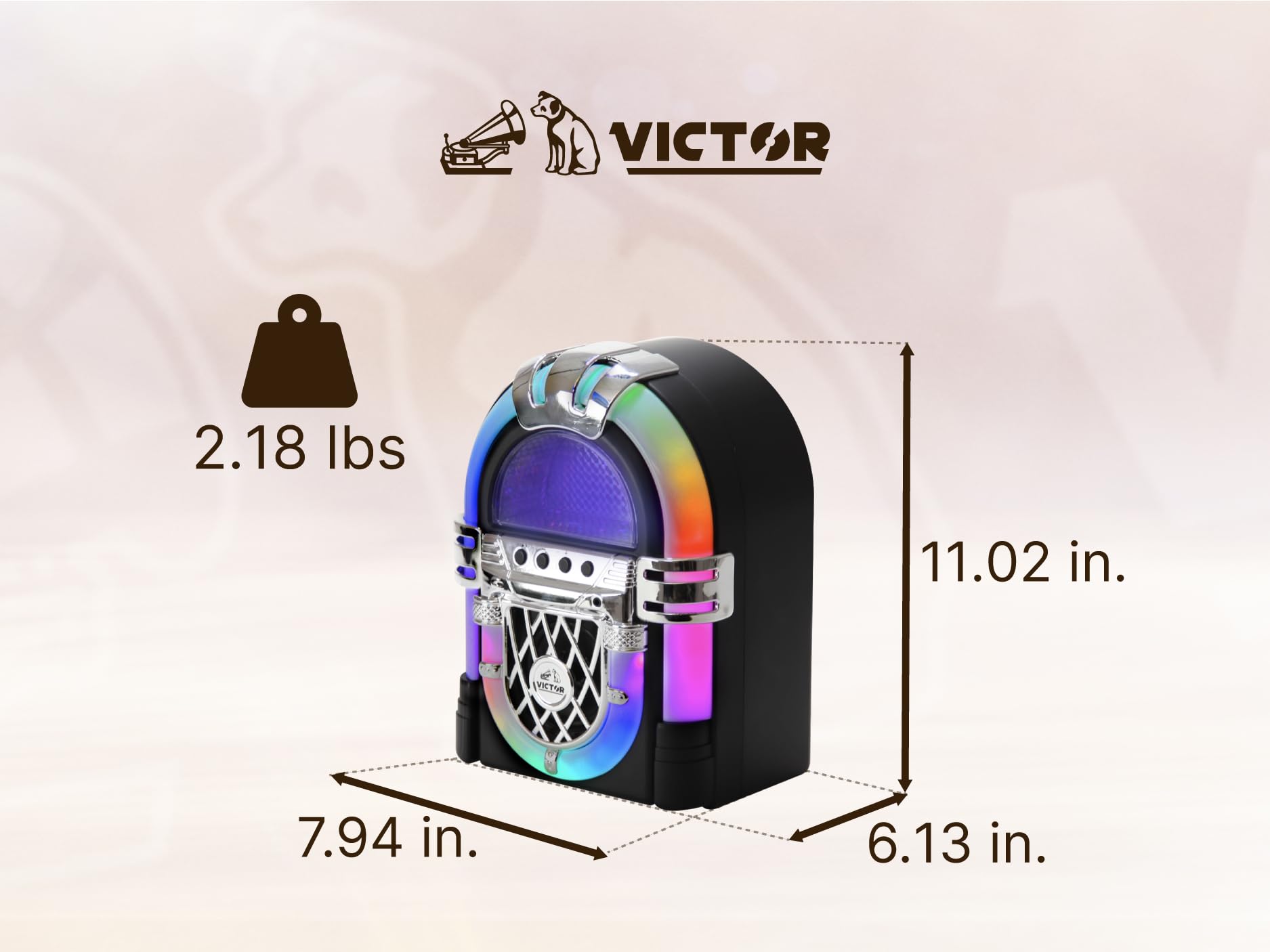 VICTOR VDTJ-1000 Mini Bluetooth Jukebox – Multicolor LED Lighting, Rechargeable Battery, USB/SD/Aux Wireless Stereo Speaker