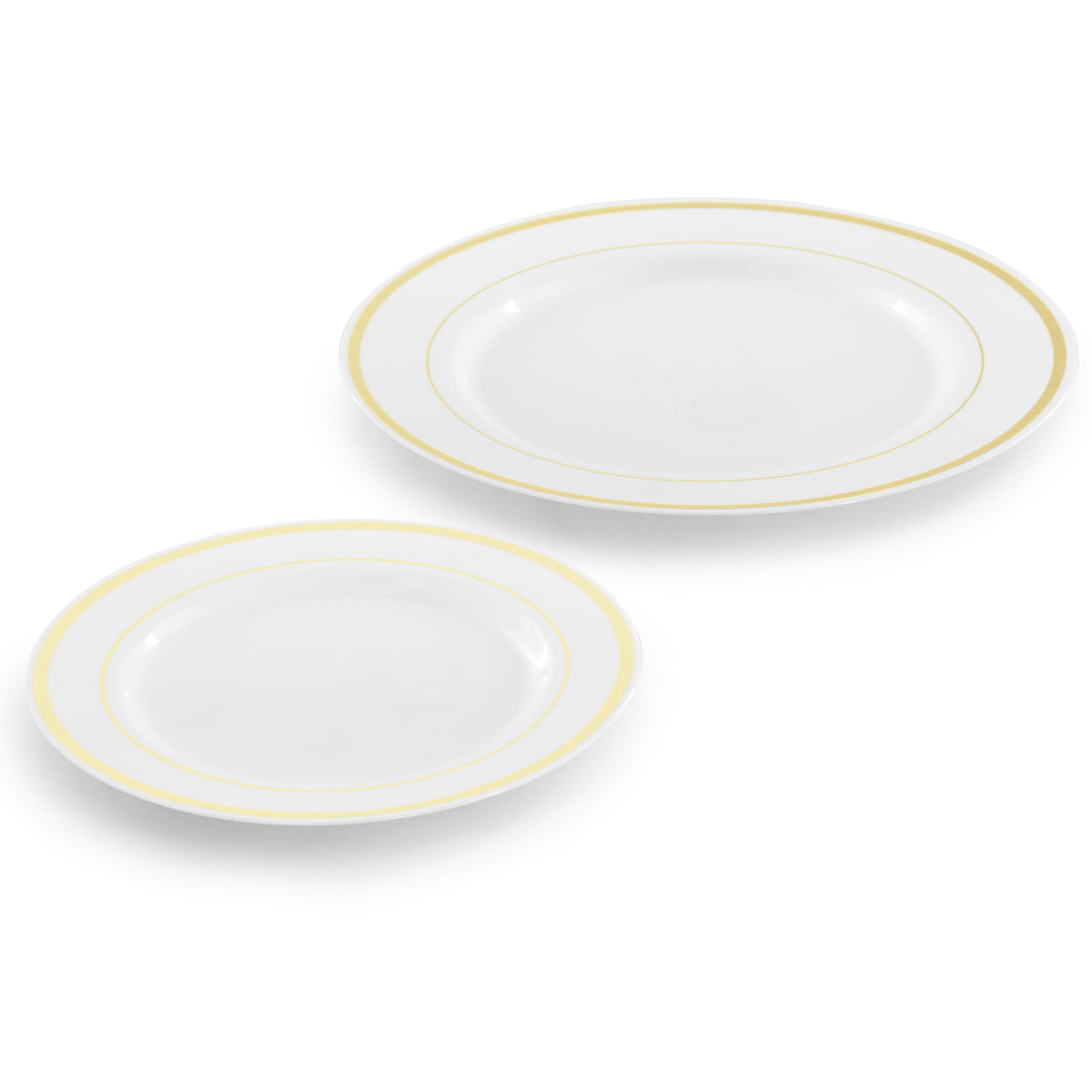 Disposable Plastic Dinnerware Set for 100 Guests, 600 Pieces, White with Gold Trim, by Elama