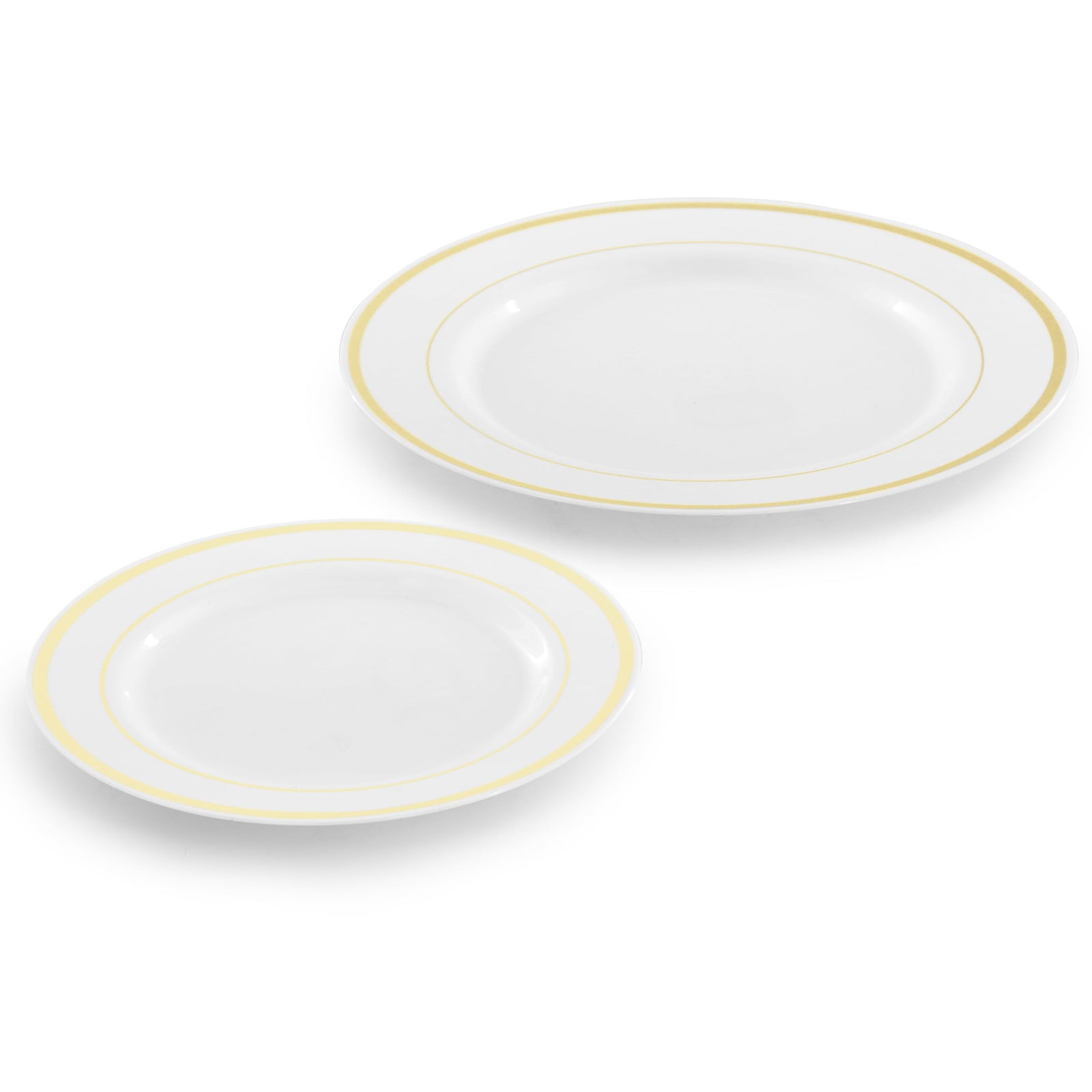Elama 150-Piece Disposable Plastic Dinnerware Party Set for 25 Guests, White with Gold Trim, Plates Cups & Cutlery