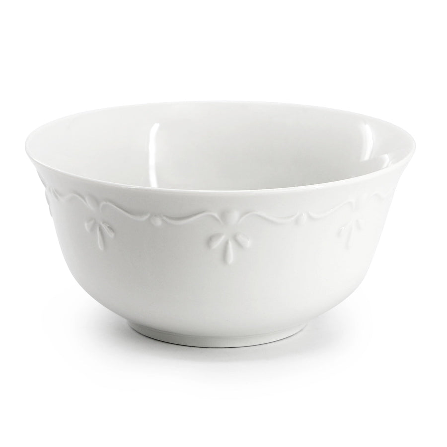 Elama Henryi 16 Piece Embossed Rim Detail Porcelain Dinnerware Set in White