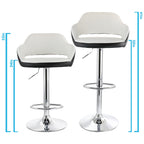 Elama ELM-705 Adjustable Faux Leather Bar Stool Set of 2 – White with Black Trim & Chrome Swivel Base, Counter to Bar Height