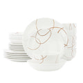 Elama Sydney 24-Piece Porcelain Double Bowl Dinnerware Set – White Abstract Service for 6