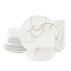 Elama Sydney 24-Piece Porcelain Double Bowl Dinnerware Set – White Abstract Service for 6