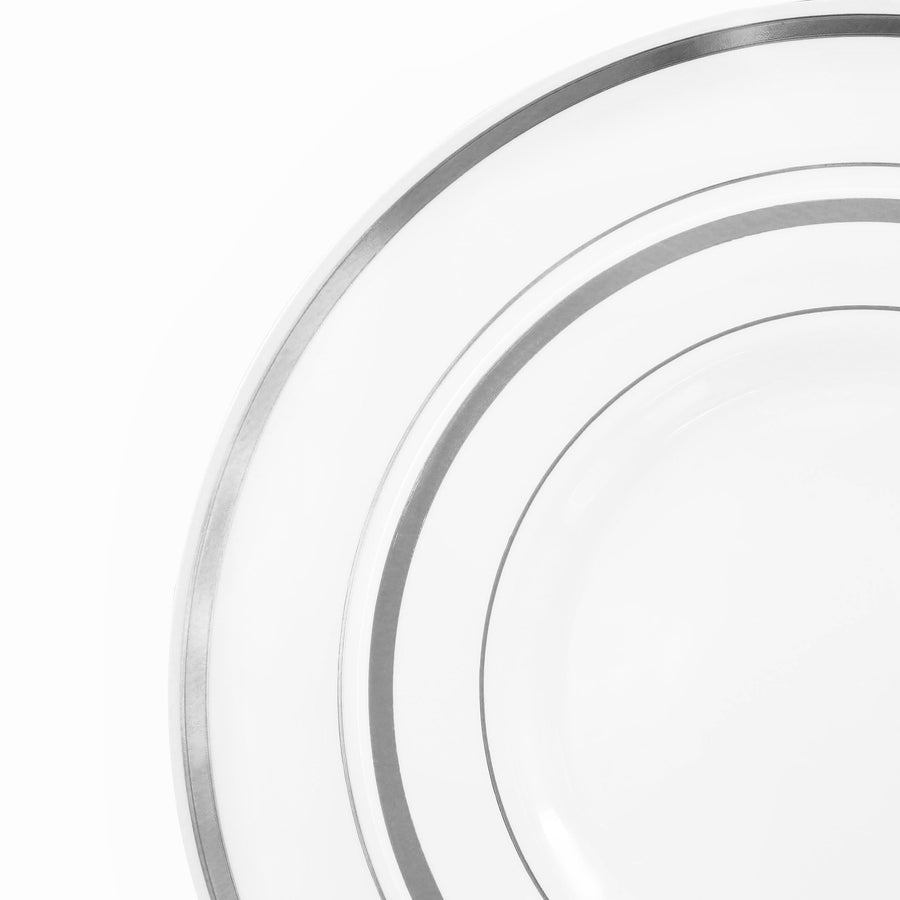 Elama 150-Piece Disposable Plastic Dinnerware Party Set for 25 Guests, Plates, Cups and Cutlery, White with Silver Trim