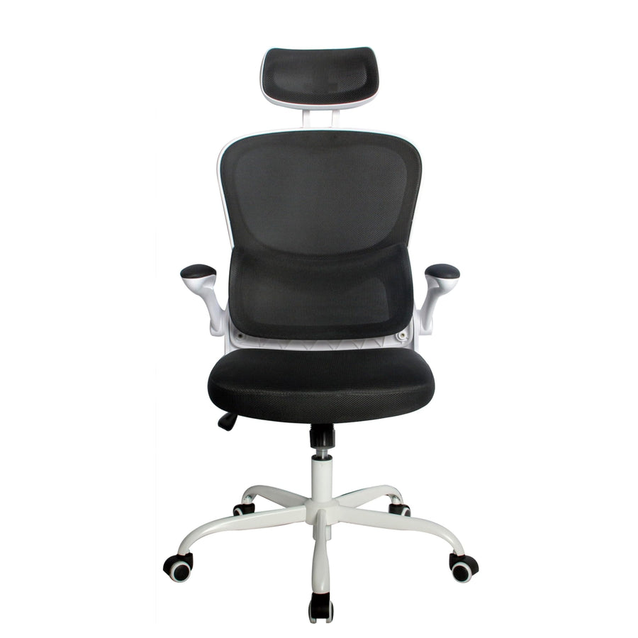 Adjustable Height Rolling Office and Gaming Chair – Ergonomic, Durable, Multi-Functional Seating for Work and Play (Black Mesh/White Frame)