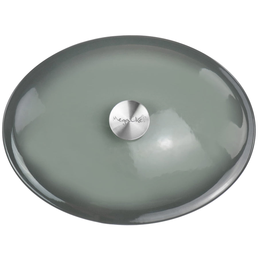 MegaChef Enameled Cast Iron Oval Casserole with Lid, 7 Qt, Holds a Whole Chicken, Gray