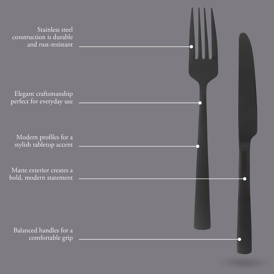 Gibson Elite Earlston black flatware features