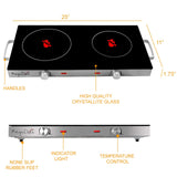 Megachef Double Ceramic Infrared Cooktop, 1700W 2-Burner Portable Countertop Radiant Cooktop for Any Flat-Bottom Cookware