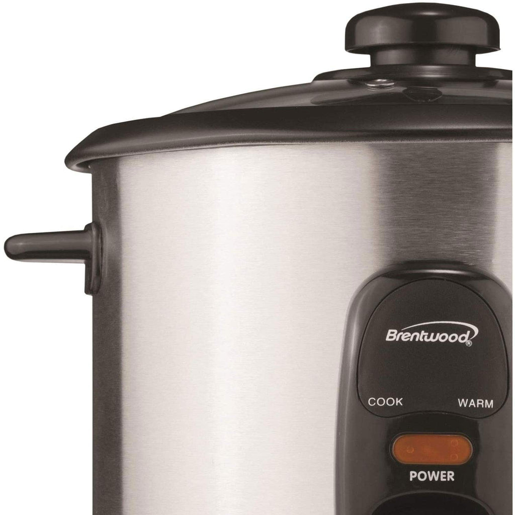 Brentwood TS-15 8-Cup Uncooked / 16-Cup Cooked Rice Cooker – 500W Stainless Steel One-Touch with Non-Stick Inner Pot, Tempered Glass Lid, Auto Keep-Warm