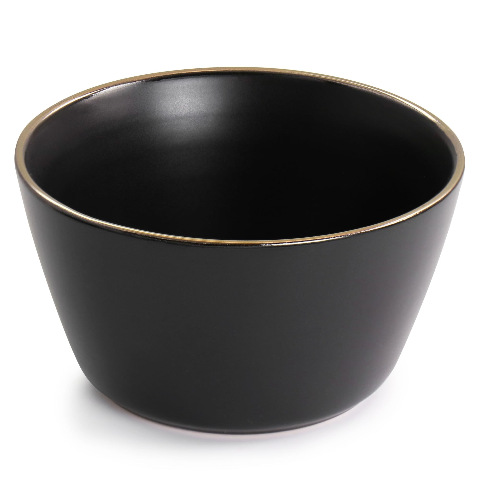 Elama Paul 16 Piece Stoneware Dinnerware Set in Matt Black with Gold Rim, Matte Black, 16 Piece Set (Arthur Paul Louis Set)
