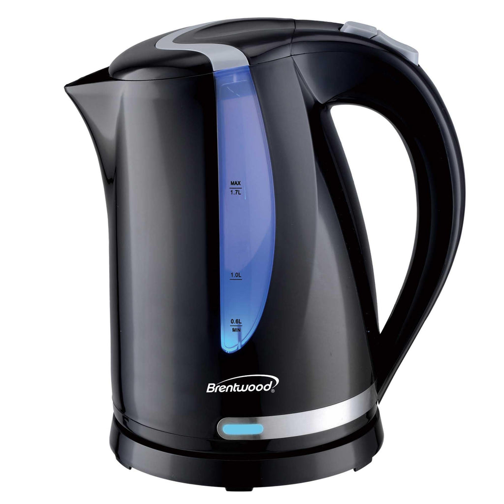 Brentwood 1.7L 1100W Cordless Electric Kettle – Black, 360-Degree Base with Concealed Stainless Element, Auto Shut-Off & Boil-Dry Protection