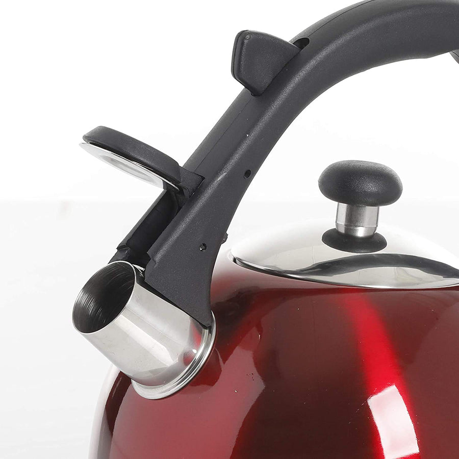 Mr. Coffee Claredale 1.7-Quart Stainless Steel Whistling Tea Kettle, Metallic Red