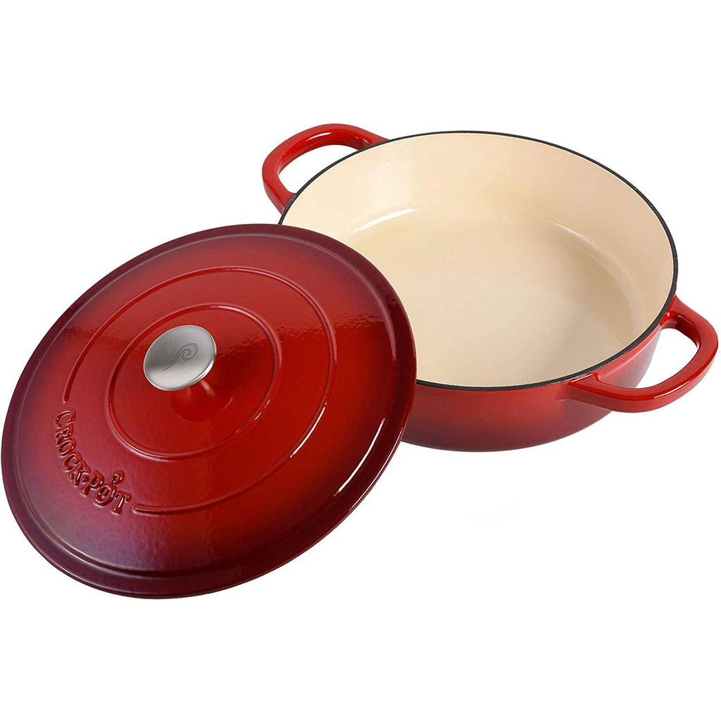 Crock-Pot Artisan 5-Quart Enameled Cast Iron Braiser with Lid – Scarlet Red Heavy-Duty Cookware