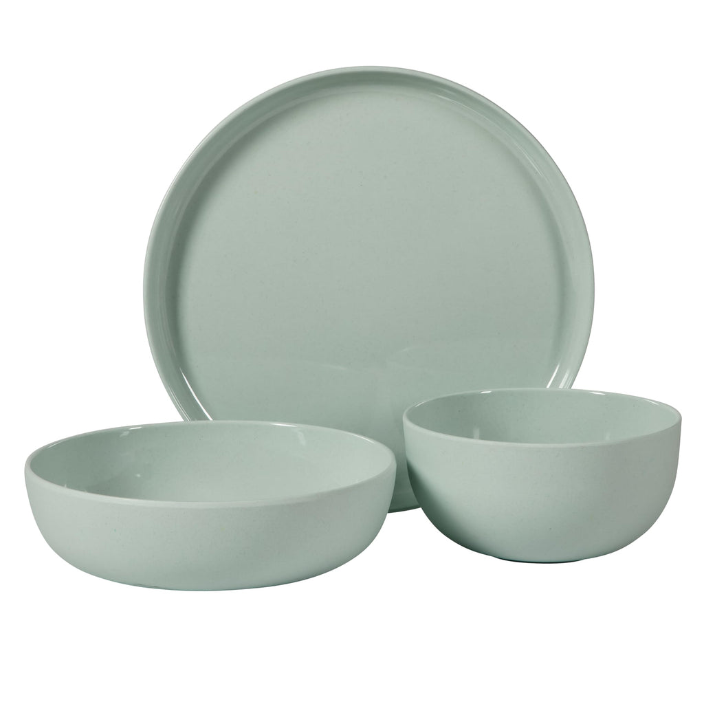 Gibson Home Candy Skies 12 Piece Unbreakable Wheat Straw Melamine Plates and Bowls Dinnerware Set - Outdoor, Camping, & Everyday Use - Matte Exterior/Shiny Interior Green
