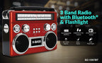 SuperSonic SC-1097BT 3-Band AM/FM/SW Bluetooth Radio with Flashlight - Red