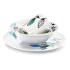 Gibson Home Vineyard Blue 12-Piece Fine Ceramic Dinnerware Set – Blue Leaf Design, Service for 4 with Plates, Bowls & Mugs
