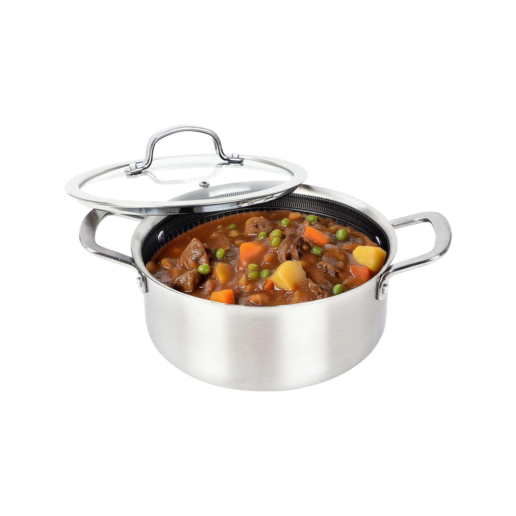 Brentwood B-DUH22L 4-Quart 3-Ply Hybrid Non-Stick Stainless Steel Dutch Oven with Tempered Glass Lid - Induction Ready