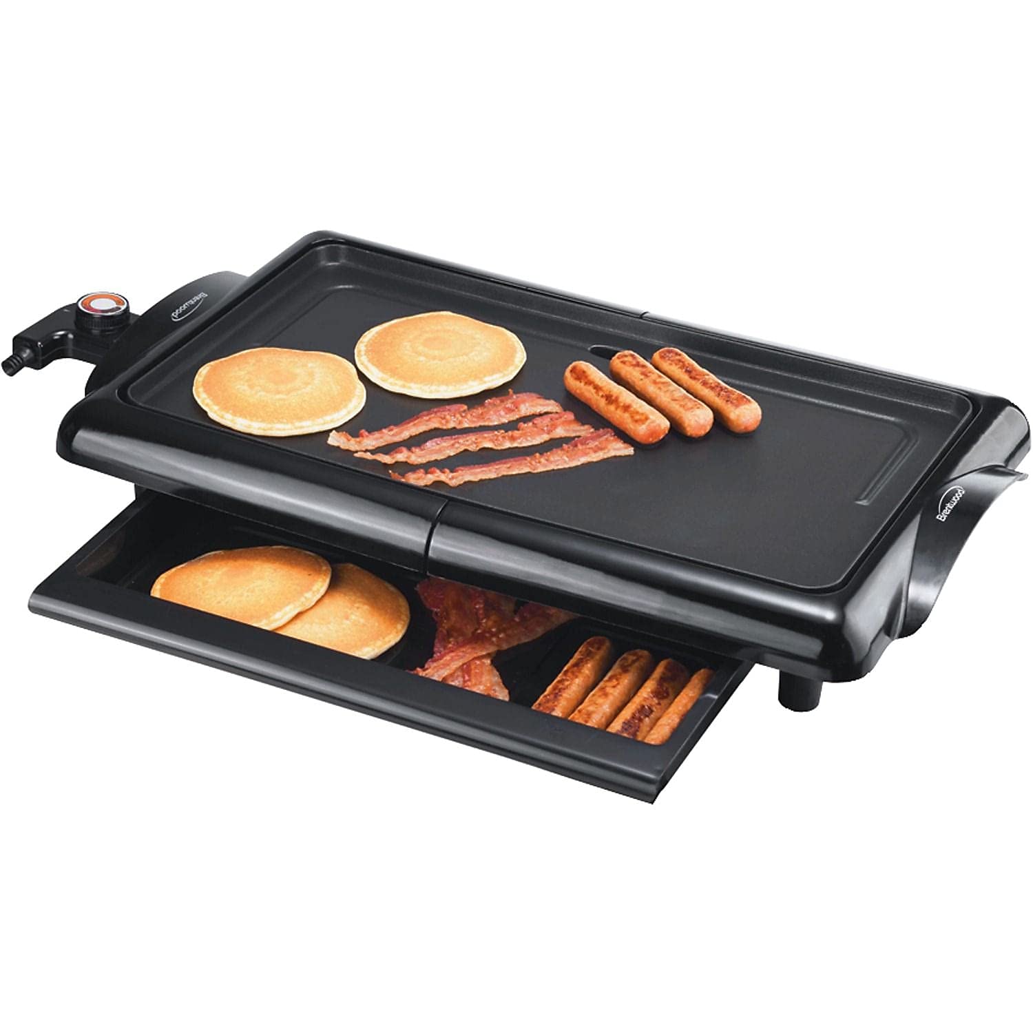 Brentwood TS-840 Non-Stick Electric Griddle 10" x 20" – Black Family-Size Countertop Griddle with Removable Drip Pan