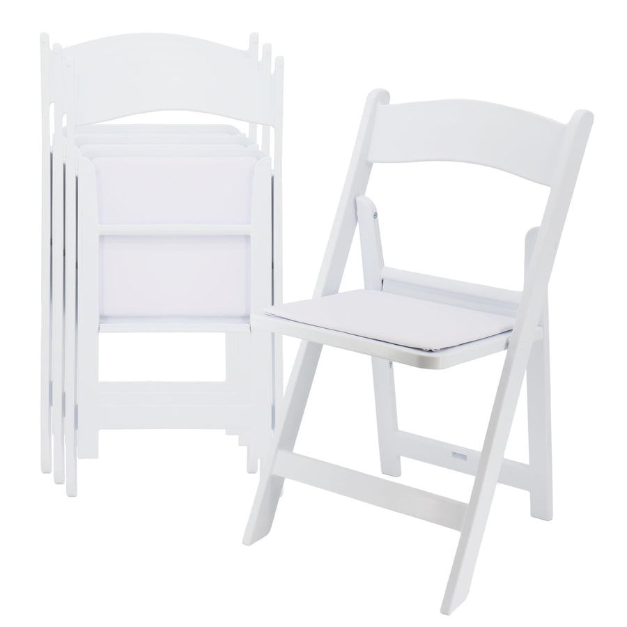 Elama 4 Piece White Folding Resin Dining Chairs with Removable Seat Pads (600 lb Capacity)