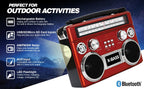 SuperSonic SC-1097BT 3-Band AM/FM/SW Bluetooth Radio with Flashlight - Red