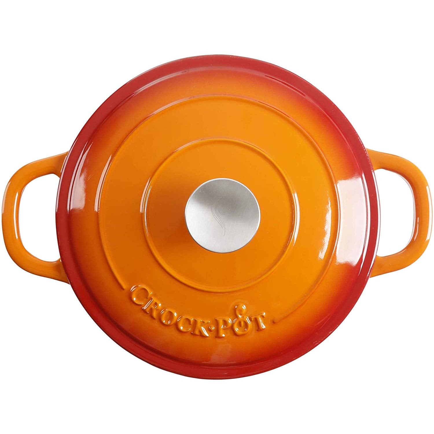 Crock-Pot Artisan 5-Quart Round Enameled Cast Iron Dutch Oven – Sunset Orange, Oven Safe to 500°F, Self-Basting Lid, Induction Compatible