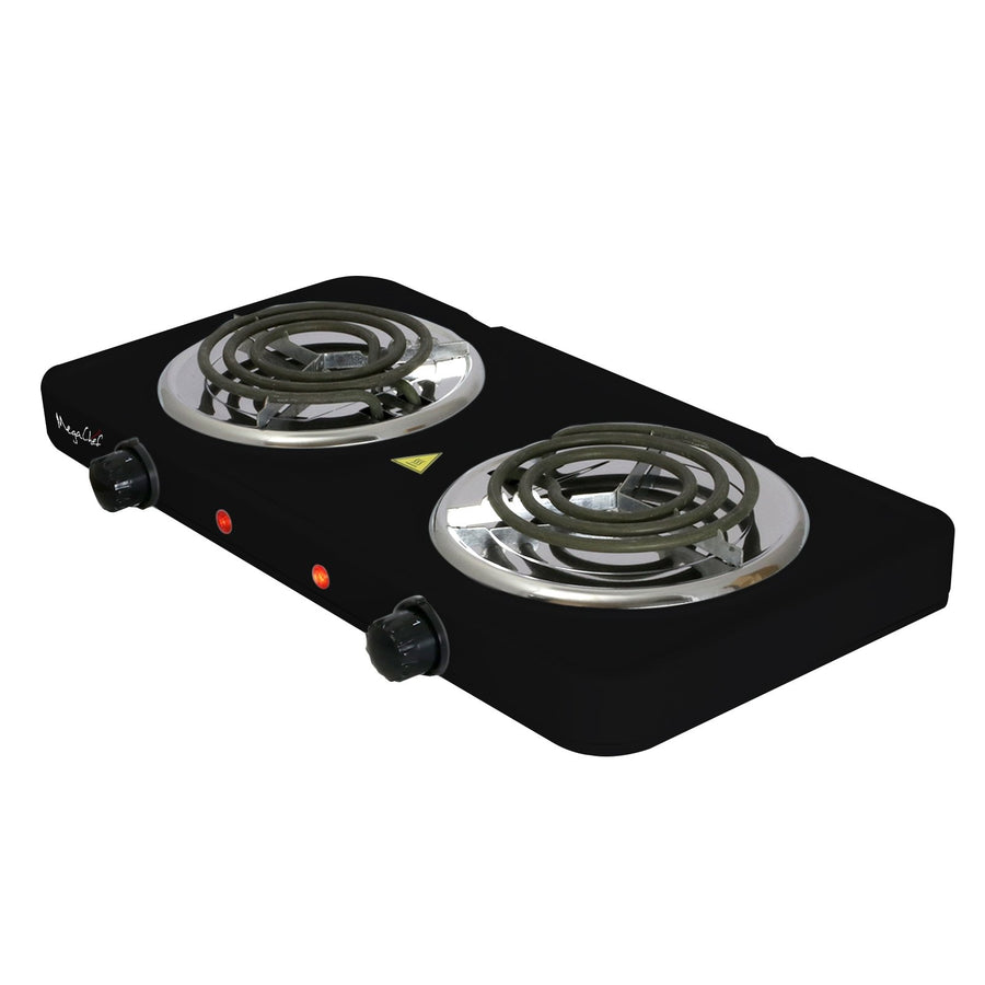 MegaChef MC-2012A-B 1700W Dual Coil Burner Portable Electric Cooktop, Matte Black