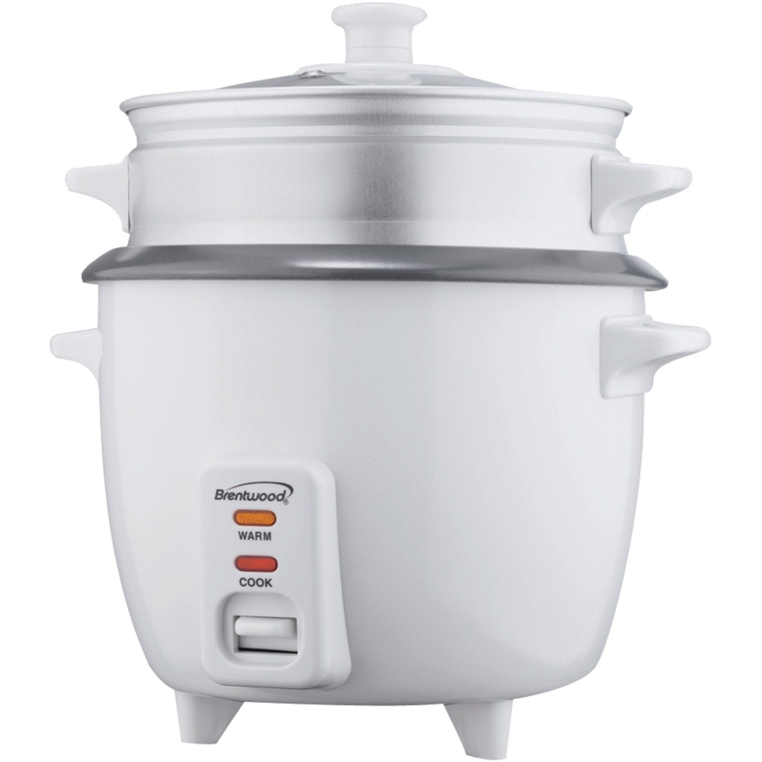 Brentwood TS-480S 15-Cup Uncooked / 30-Cup Cooked Rice Cooker with Food Steamer – 900W One-Touch Cook & Auto-Warm with Tempered-Glass Lid (White)