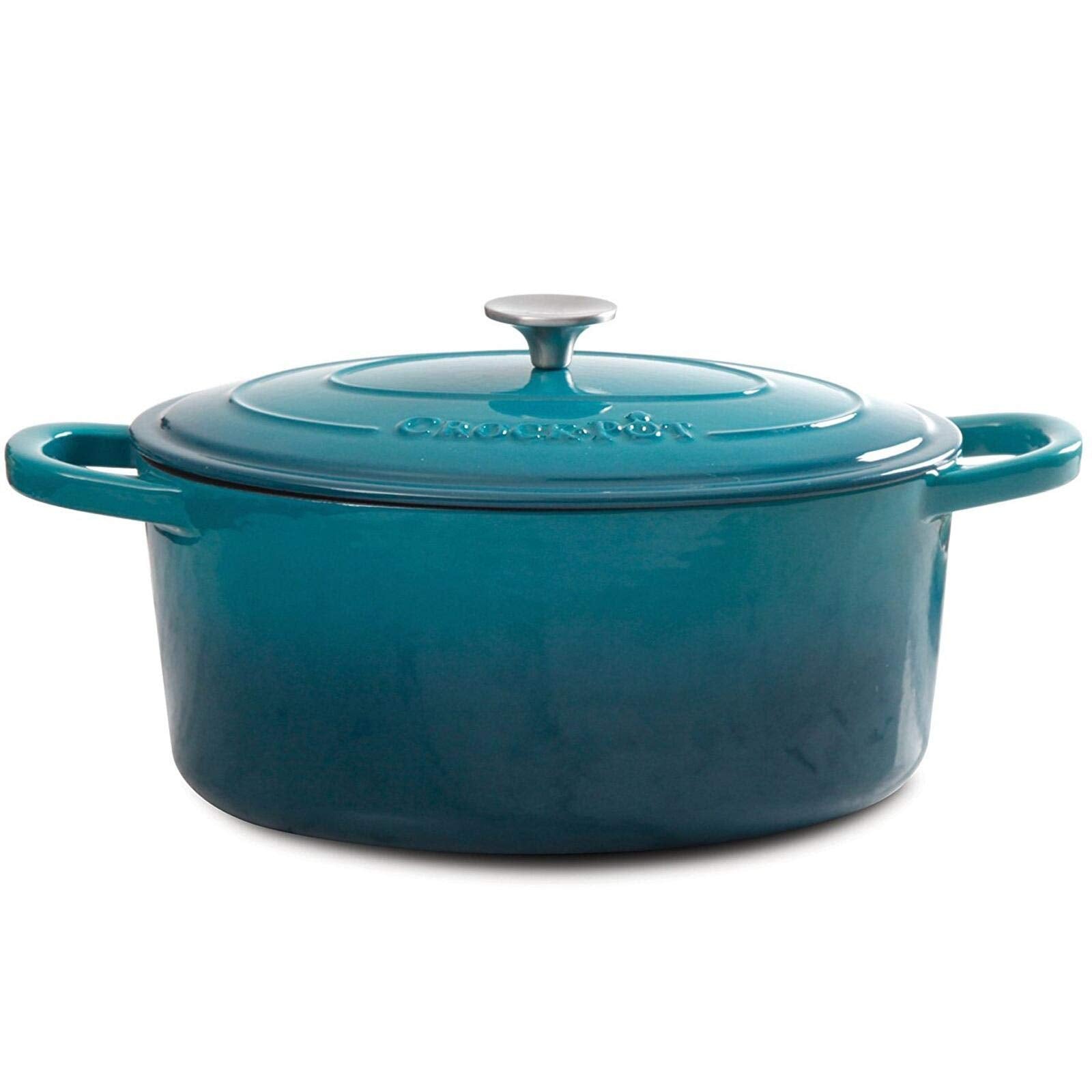 Crock-Pot Artisan 7-Qt Oval Enameled Cast Iron Dutch Oven – Teal Ombre, Oven-Safe to 500°F for Braising, Roasting, Bread Baking
