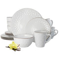 Elama's Luxurious Medici Pearl 16 Piece Dinnerware Set in Slate and Stone Pearl with Setting for 4