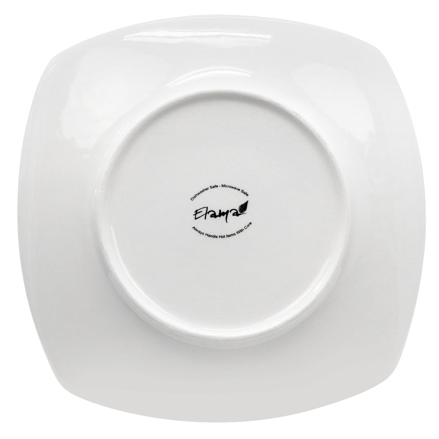 Elama Professional Kitchen 12 Square Dinner Plates, 10.75in White Porcelain