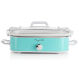MegaChef 3.5-Quart Rectangular Casserole Slow Cooker, 9x13 Oven-Safe Stoneware Crock, Turquoise