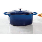 Crock-Pot Artisan 7-Quart Oval Enameled Cast Iron Dutch Oven with Lid – Sapphire Blue Heavy-Duty Cookware