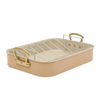 Gibson Home Broxton apricot carbon steel nonstick roasting pan with rack and gold-tone handles