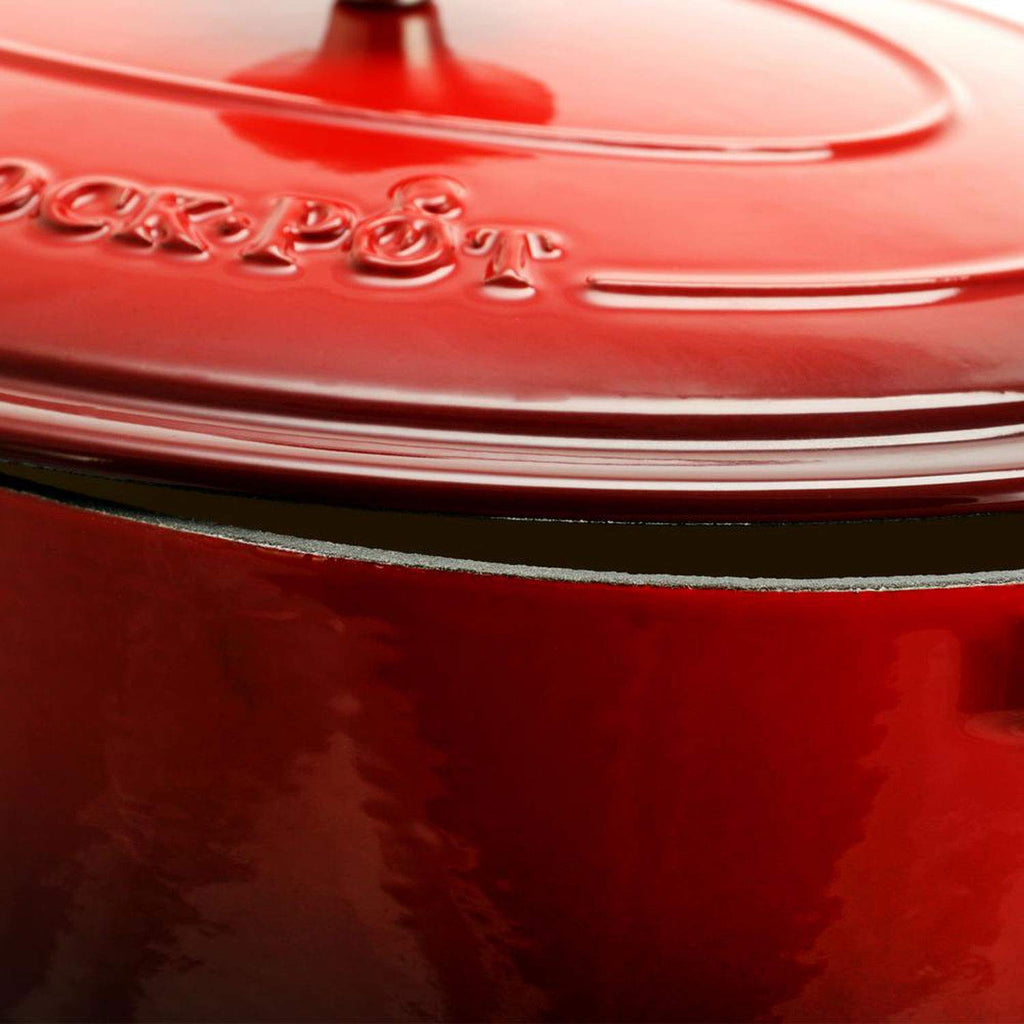 Crock-Pot Artisan 7-Quart Oval Enameled Cast Iron Dutch Oven – Scarlet Red, Self-Basting Lid, Oven Safe to 500°F