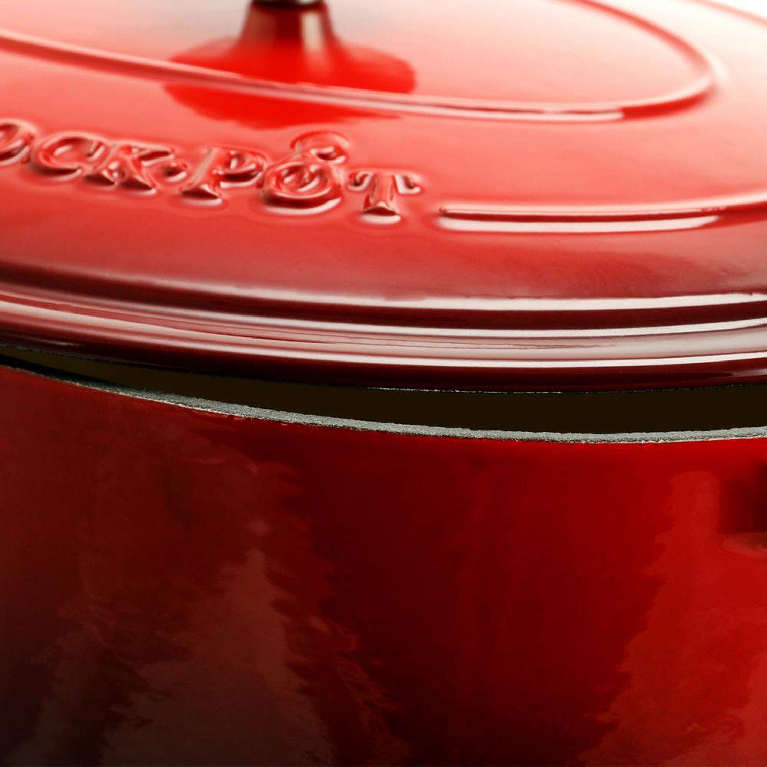 Crock-Pot Artisan 7-Quart Oval Enameled Cast Iron Dutch Oven – Scarlet Red, Self-Basting Lid, Oven Safe to 500°F
