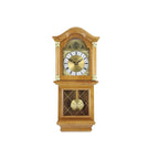 Bedford Clock Collection Classic 26" Golden Oak Chiming Wall Clock with Swinging Pendulum – Quartz Westminster Chimes & Roman Numeral Metal Dial