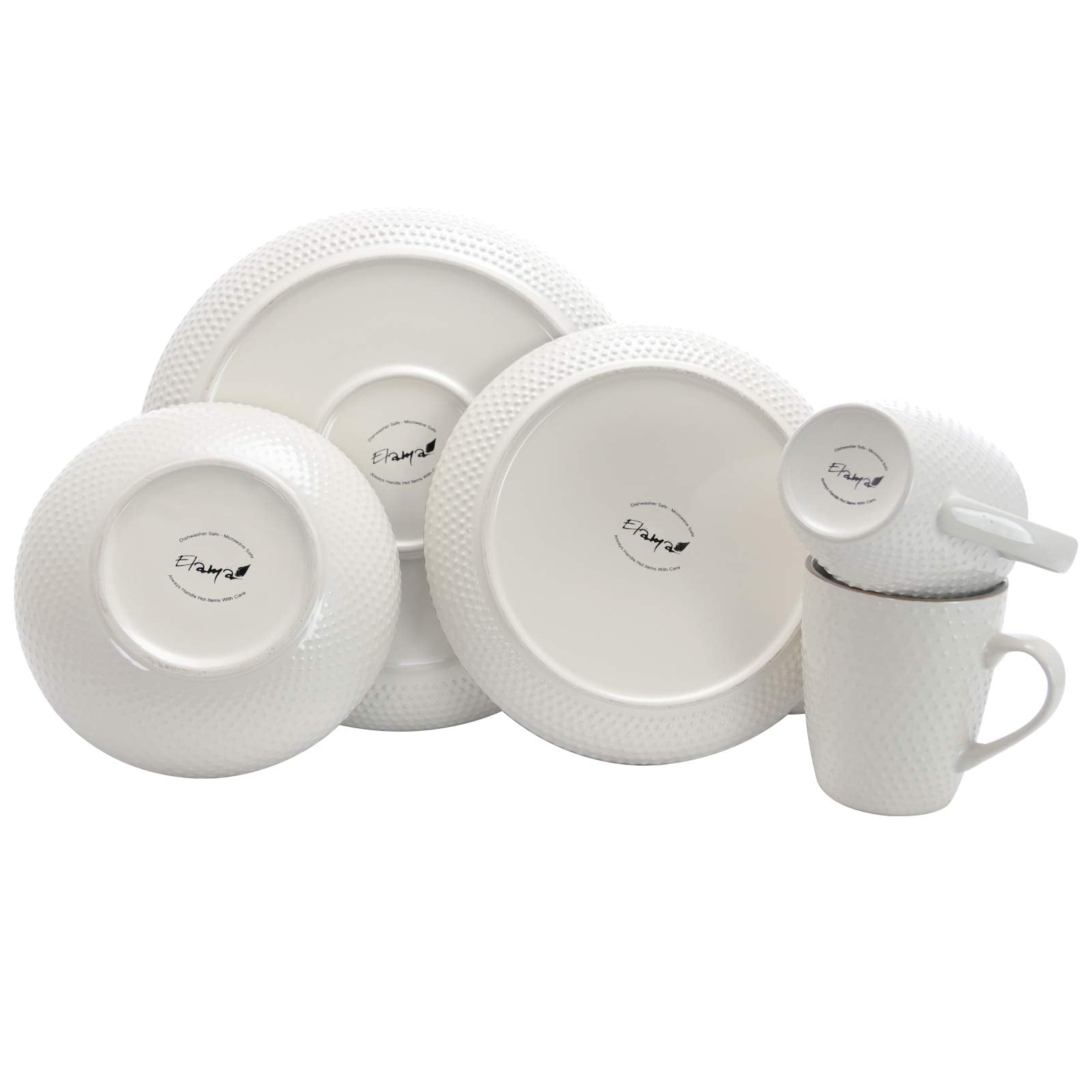 Elama Mellow 16-Piece Earthenware Dinnerware Set – Powder Blue | Service for 4