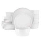 Elama Josh 18-Piece Round Stoneware Dinnerware Set — White Tableware Service for 6, Includes Plates, Bowls & Mugs, Microwave & Dishwasher Safe