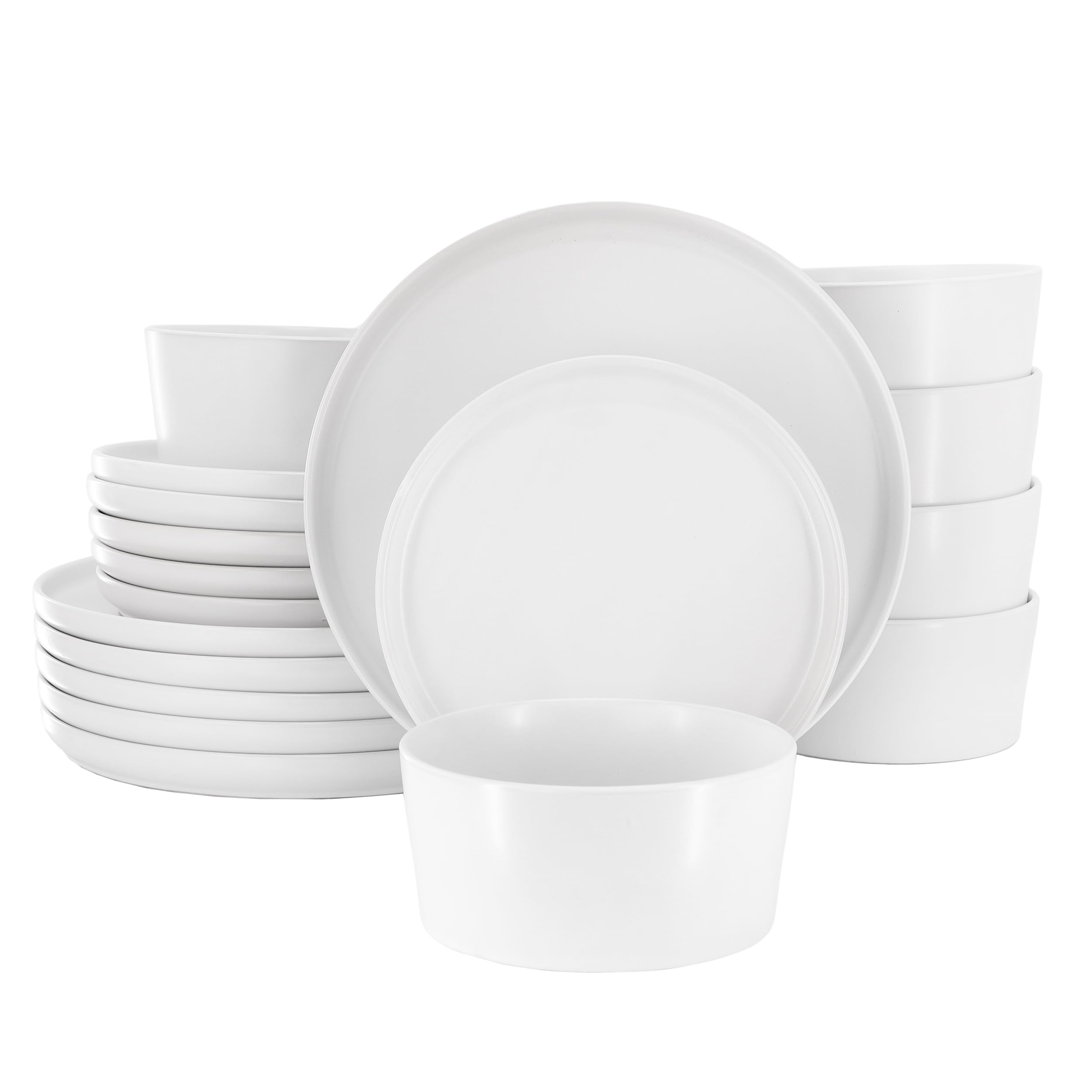 Elama Josh 18-Piece Round Stoneware Dinnerware Set — White Tableware Service for 6, Includes Plates, Bowls & Mugs, Microwave & Dishwasher Safe