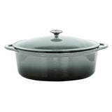 MegaChef Enameled Cast Iron Oval Casserole with Lid, 7 Qt, Holds a Whole Chicken, Gray