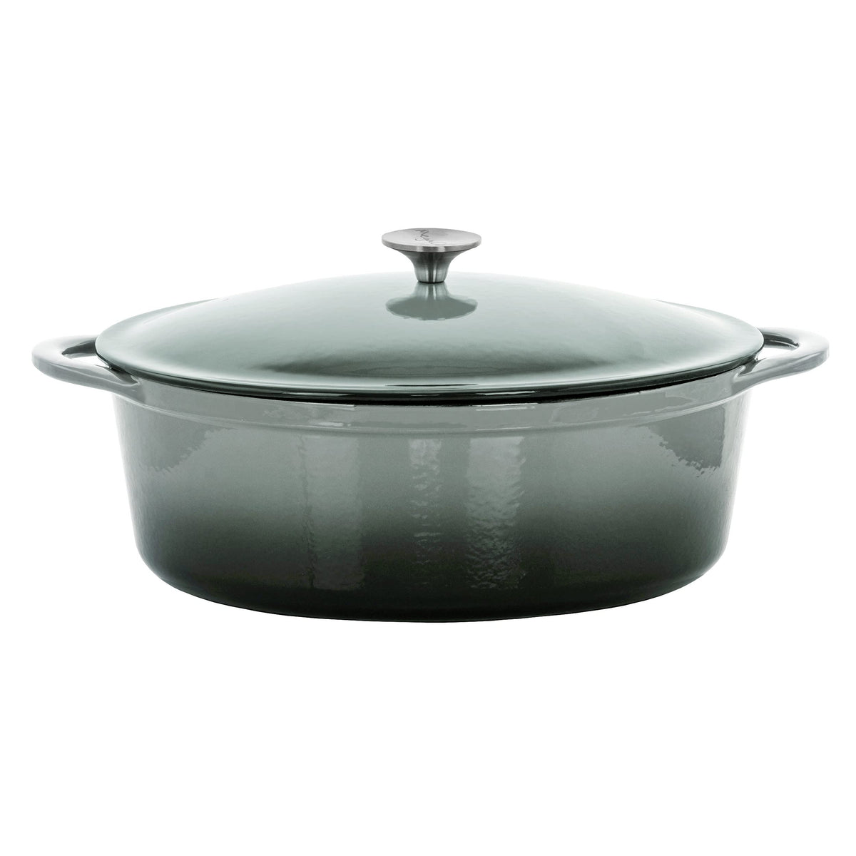 MegaChef Enameled Cast Iron Oval Casserole with Lid, 7 Qt, Holds a Whole Chicken, Gray