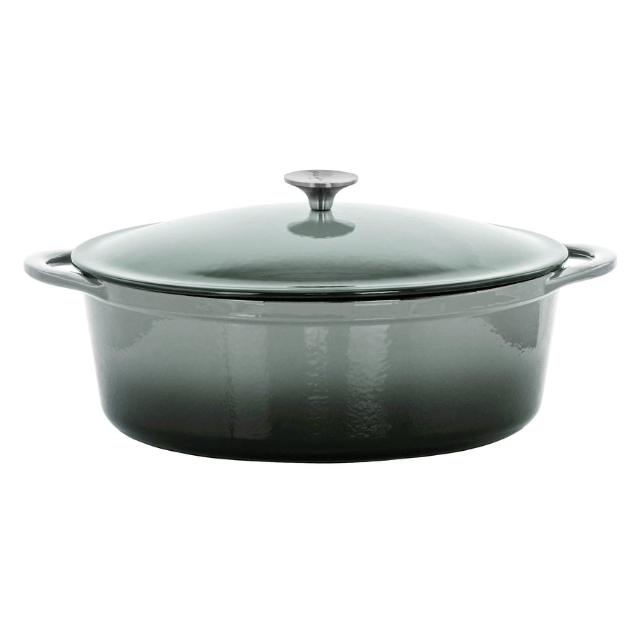 MegaChef Enameled Cast Iron Oval Casserole with Lid, 7 Qt, Holds a Whole Chicken, Gray