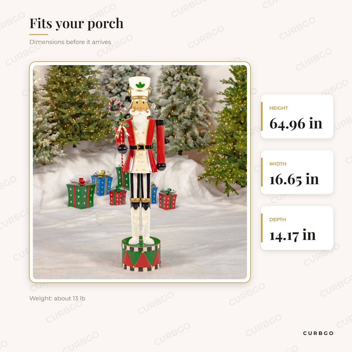 Christopher LED Nutcracker dimensions: 64.96 in H x 16.65 in W x 14.17 in D
