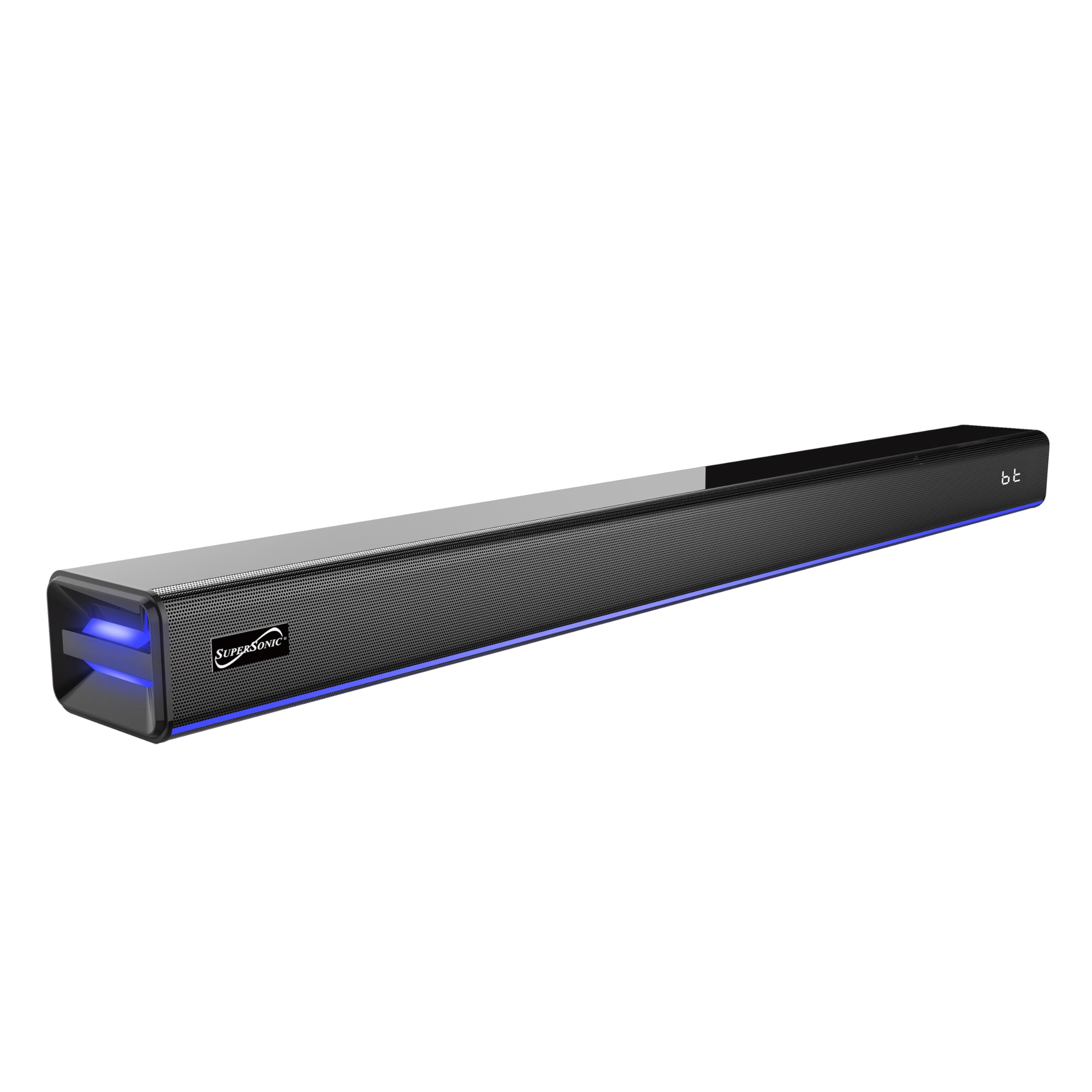 SuperSonic SC-1424SB 31.5-Inch 60W 2.0 Channel Bluetooth 5.3 Soundbar with Ambient Lighting - HDMI ARC, Optical, USB, AUX and FM