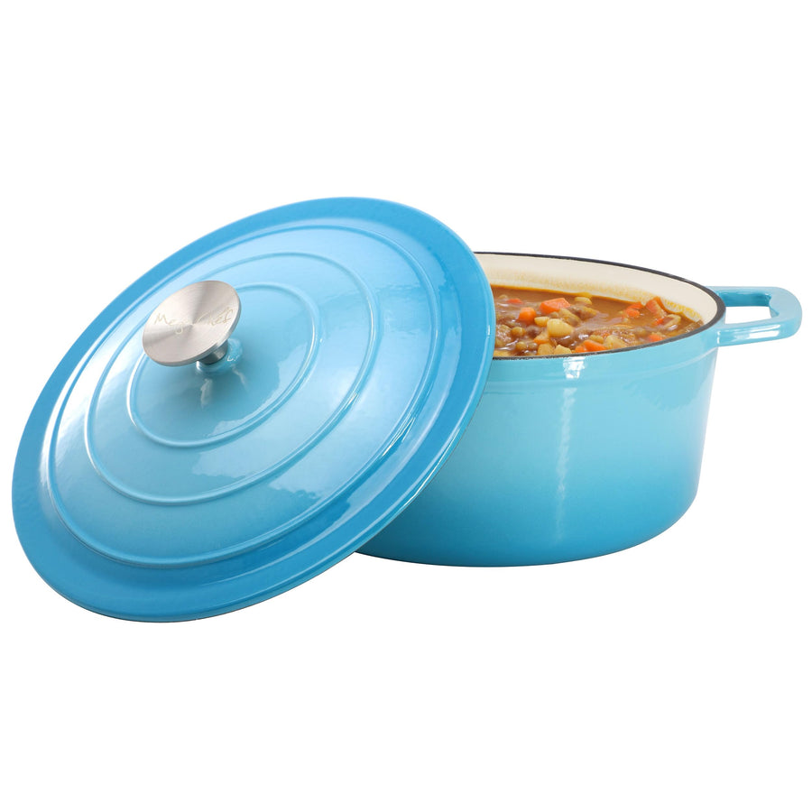 MegaChef Enameled Cast Iron Casserole with Self-Basting Lid, 5 Qt Round, 10.25 Inch, Blue