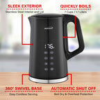 Brentwood KT-2015DBK 1.7L 1100W Digital Cool-Touch Electric Kettle - Black, 13 Temperature Settings