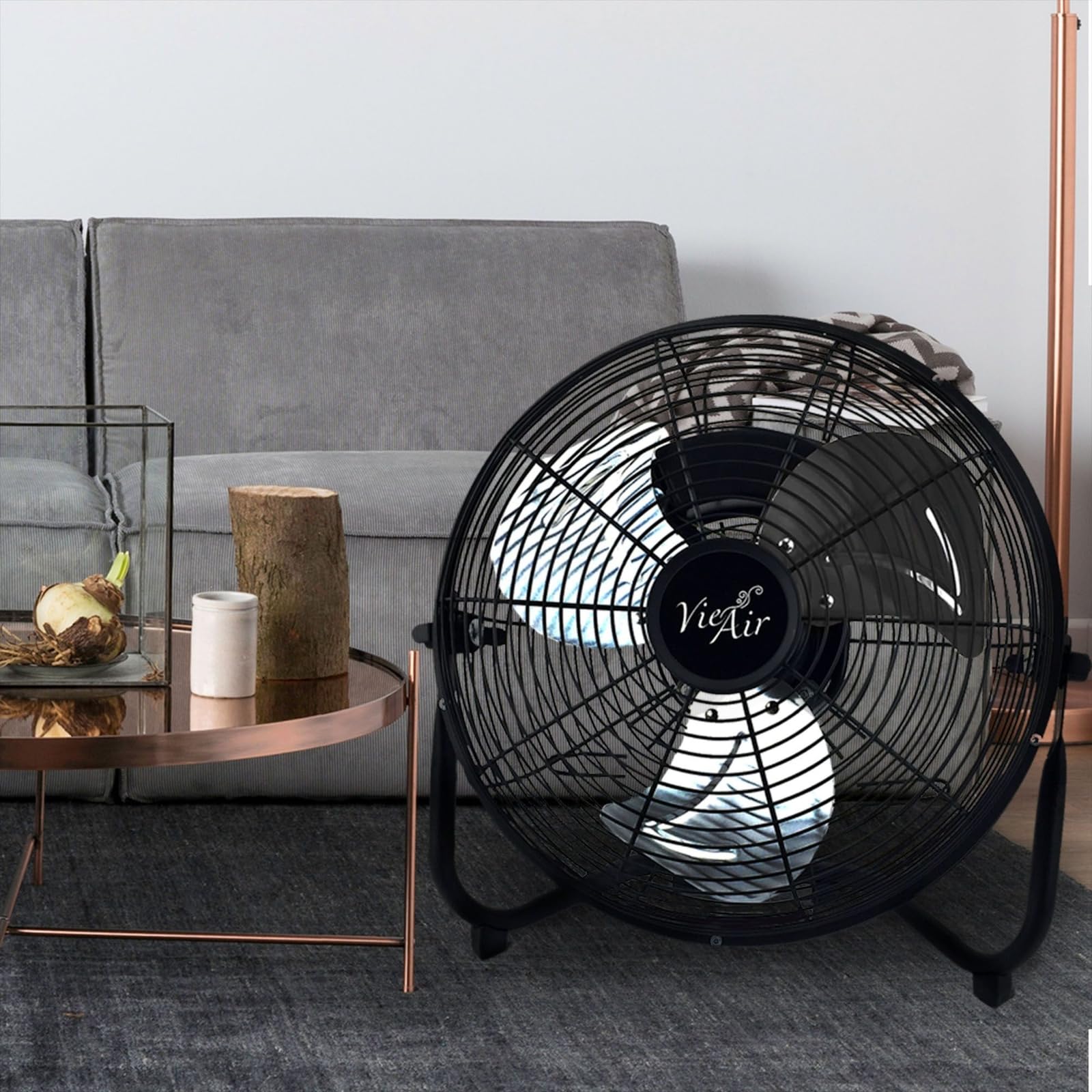 Vie Air 20 Inch Industrial Metal Floor Fan, 3-Speed High-Velocity with Tilting Head, All-Metal, Black