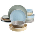 Elama Emilia 16-Piece Double-Bowl Stoneware Dinnerware Set – Speckled Multi-Color, Service for 4 with Pasta Bowls & Cereal Bowls