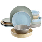 Elama Emilia 16-Piece Double-Bowl Stoneware Dinnerware Set – Speckled Multi-Color, Service for 4 with Pasta Bowls & Cereal Bowls